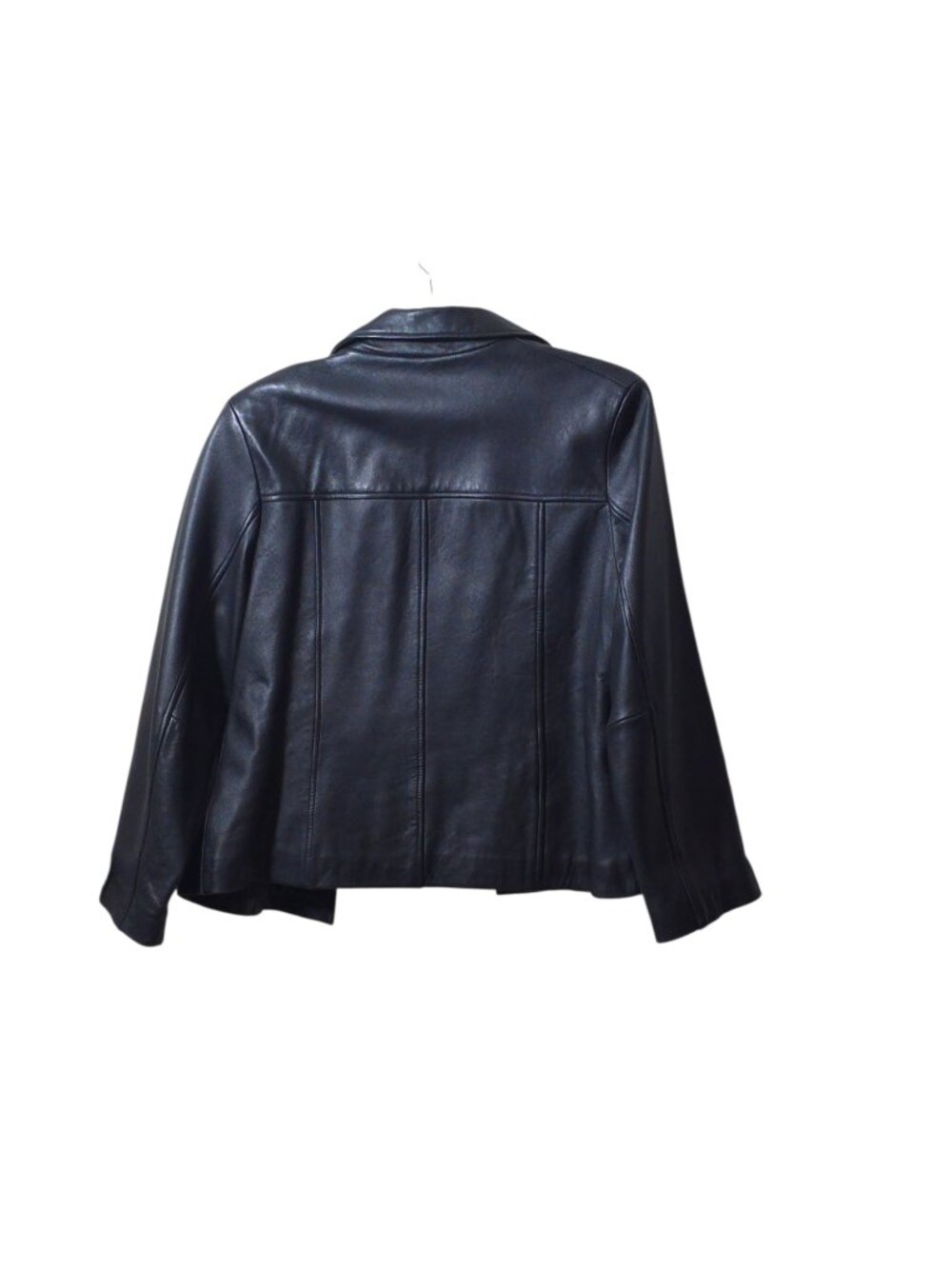 Vintage 100% Leather Black Jacket Women’s Button Front Y2K Minimalist Coat - Picture 7 of 13
